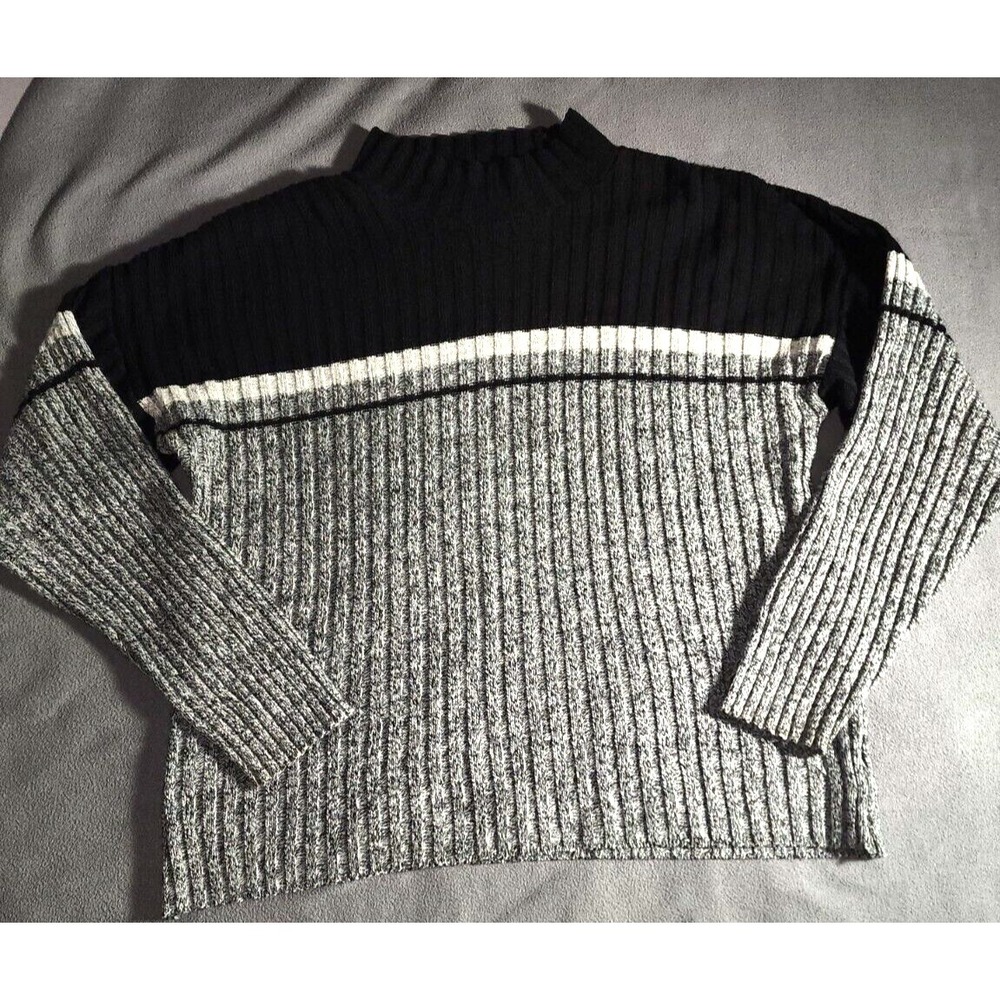 Baracuta Sweater Mens XL Black Gray Color Block Ribbed Mock Neck Pullover